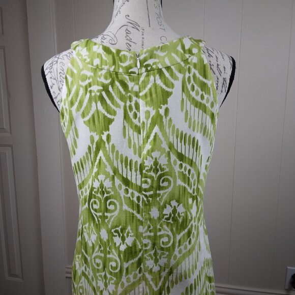 Jessica Howard |  Lime Green Patterned Linen Sheath Dress Embellished | Size 10P - Picture 6 of 9